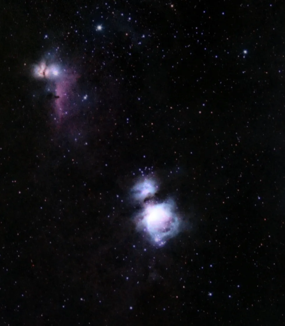 Orion Nebula, Running Man Nebula, and Horsehead Nebula photographed from Croatia
